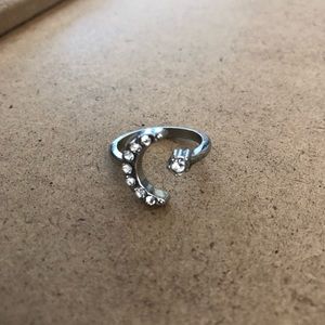 Adjustable Silvertone Wrap Moon Rhinestone Ring